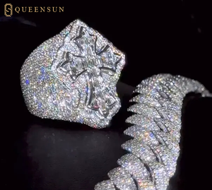 Cincin Hip Hop Moissanite perhiasan Iced Out 925 perak murni 10K 14K 18K cincin berlian pria penguji berlian lewat - Product Image 4