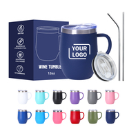 Vente en gros d'usine, mug de voyage à café aux œufs de 12 oz avec poignée, logo OEM, impression 3D, mugs mignons avec poignée, rose clair, gobelet à vin de 350 ml