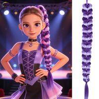 Queue de cheval tressée bicolore violet foncé et violet clair avec élastique, queue de cheval tressée en forme de cœur 3D pour enfants