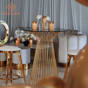 Elegant <strong>Gold</strong> Wire Stainless Steel Base <strong>Round</strong> Glass Bar <strong>Table</strong> Modern Luxury Cocktail <strong>Table</strong> for Wedding Banquet Hotel Event Decor - Product Image 1