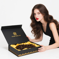 Boîte à perruque noire de luxe avec couvercle magnétique, emballage rigide personnalisé pour extensions et mèches de cheveux, boîte cadeau doublée de satin avec logo