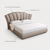 Cadre de lit rembourré en cuir avec tête de lit festonnée et garniture métallique, capitonné, mobilier de chambre