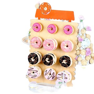Soporte de madera para donuts, rectangular, reutilizable, decoración para exhibición de postres para fiestas de cumpleaños - Product Image 3