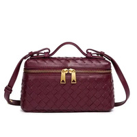 Tas Kotak PU Anyaman Tangan Wanita Mini Selempang Bahu Jinjing 20cm Fashion Trendi OEM Custom 	 tas