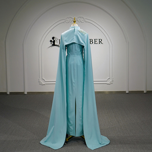 <span class=keywords><strong>Robe</strong></span> <span class=keywords><strong>de</strong></span> soirée bleue en satin à col haut avec manches cape Jancember FNS05-ZP Dubai - Product Image 2