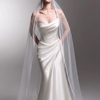Voile de mariée de luxe LUOXIN à bordure satinée et longue traîne, voile de mariage haut de gamme en gros