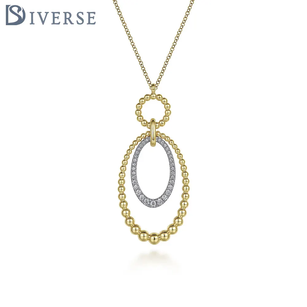 Doyonds S925 Silver Necklace with Dual Linked Elliptical Pendants, Adorned with Large White Diamonds