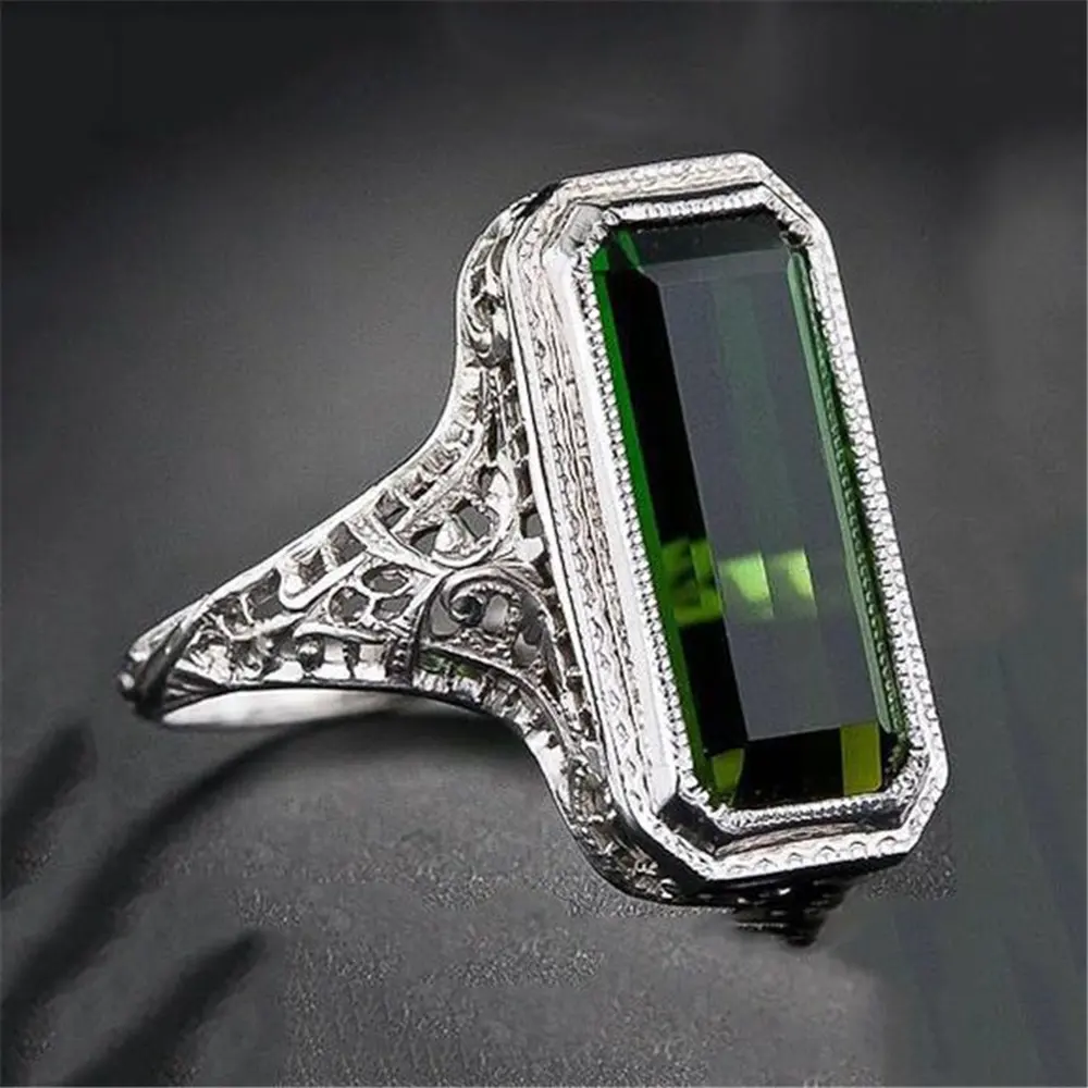Women's 5.3ct Cut Created Green Simulated Emerald style Engagement Ring for Mon fashion jewelry