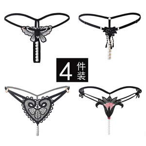 Ding Zhi Mei Sexy Thong Panties 4-Piece Pack Women's Transparent Lace Pearl Insertable Underwear - Product Image 1