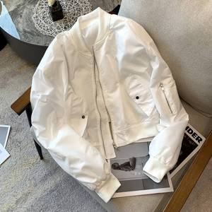 2026 Spring New Women's Black &amp; <strong>White</strong> <strong>Jacket</strong>, Short Top Bomber <strong>Jacket</strong>, Retro Casual Style with <strong>White</strong> Batwing Sleeves - Product Image 2