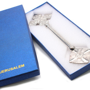 Croix en métal argenté à tenir à la main, souvenir avec boîte bleue, style rétro, cadeau de collection pour décorations religieuses - Product Image 3