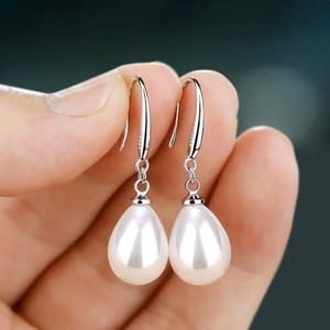 Orecchini pendenti stile perla a goccia per donna, orecchini da sposa lunghi ed eleganti, gioielli semplici e alla moda - Product Image 2