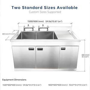 Évier de cuisine commercial double bac en acier inoxydable poli <span class=keywords><strong>Lubo</strong></span> avec égouttoir intégré, revêtement en poudre de qualité alimentaire 300 kg/m - Product Image 4