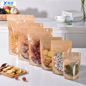 Commercio all'ingrosso per uso alimentare marrone Kraft Stand up custodia richiudibile frontale trasparente trasparente per noci Pet chicchi <span class=keywords><strong>di</strong></span> tè chicchi <span class=keywords><strong>di</strong></span> caffè biscotto - Product Image 1