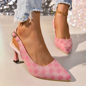 Zapatos de Tacón Bajo Finos de Verano, Tipo Slingback, Deslizables, Parte Superior de PU Ligera, Glamurosos y a la Moda, Zapatos de Vestir para Mujer, Zapatos de Fiesta - Product Image 5