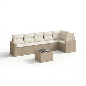 Conjunto de Sofás de Jardín de Ratán Beige, 6 Plazas, Muebles de Exterior Resistentes a la Intemperie, Diseño Contemporáneo - Product Image 1