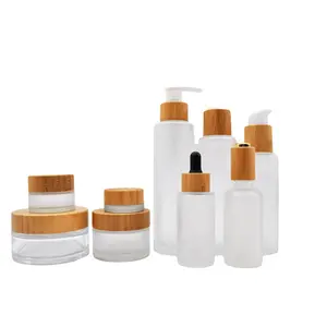 Eco Friendly cosmetics packaging containers 15g 30g 50g 30ml 60ml 100ml Empty Bamboo lid Cosmetic Jar Essence lotion package