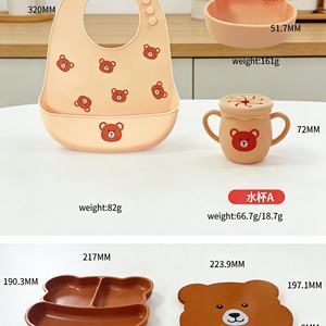 Vaisselle pour enfants sans BPA, bol en silicone avec ventouse, assiette pour sevrage, ensemble d'alimentation pour bébé, ensemble d'alimentation en silicone - Product Image 6