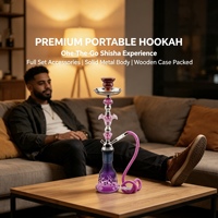 Chicha Arabe de Luxe, Ensemble à Tube Unique, Base en Verre Violet, Design Carré Miroir en Fer, Durable, Portable, Coffret Cadeau RS