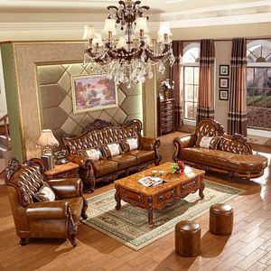 Set di divani componibile in vera pelle 123 europea in vera pelle con struttura in legno massello intagliato imbottitura in schiuma casa Hotel uso soggiorno - Product Image 2