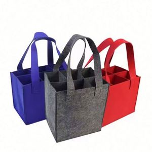 Sac fourre-tout tissé réutilisable personnalisable, sac de rangement en feutre pour cadeaux de vin, motif logo et lettres, pour affaires, fêtes et publicité - Product Image 1