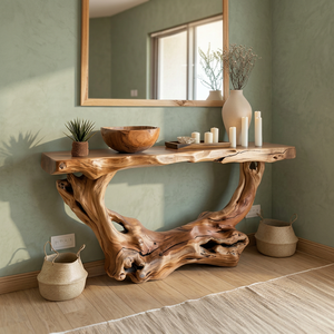 Table console rustique en bois massif, bord naturel, racine de bois flotté, table d'entrée, mobilier d'intérieur - Product Image 3