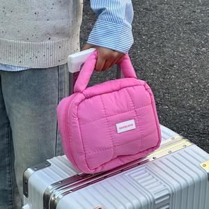 YouDai <b>Puff</b> Shaped Cosmetic <b>Bag</b> Large Capacity Portable Washable Makeup Case For Women Everyday Use Solid Color Polyester - Product Image 4