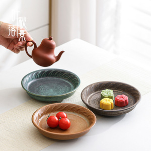 Assiette creuse en céramique cuite au four, plat à fruits rond, petite assiette à collation, vaisselle domestique en poterie de style chinois moderne - Product Image 1