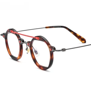 Kacamata bingkai Titanium asetat pria 2023 baru kacamata resep transparan bulat Retro 85712 kacamata optik wanita