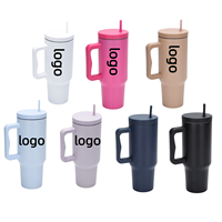 Gobelet isotherme en acier inoxydable de 40 oz avec poignée et paille, tasse de voyage à double paroi isolée sous vide