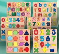 Rompecabezas de Madera con Letras y Números del Alfabeto, Montessori 3D, Juguete Educativo para el Reconocimiento de Formas, Venta al Por Mayor