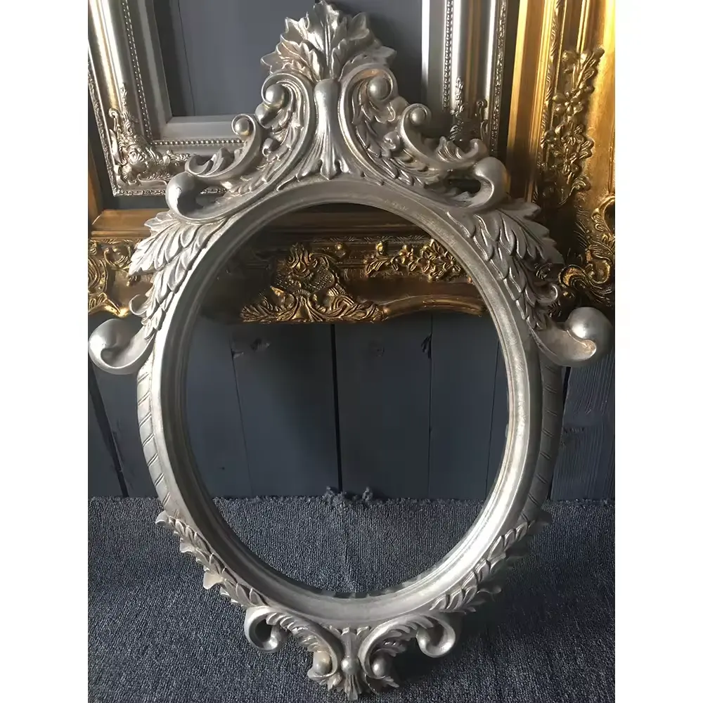 Marco de espejo de poliuretano ovalado barroco antiguo colgante montado en la pared decorativo personalizado de fabricación
