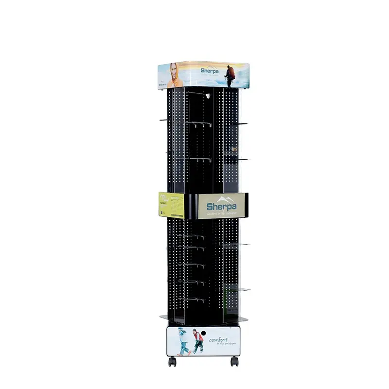 Rack giratório de aço inoxidável, acessórios digitais de loja de chão de metal