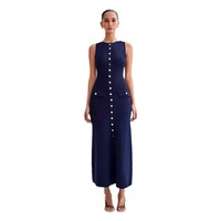 Robe fourreau maxi d'été en maille unie, col rond, sans manches, boutonnée, épaisse, sexy, effet illusion, en nylon/coton