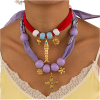 Collier Écharpe Femme en Acier Inoxydable Doré, Design Original TikTok, Fait Main, Perles, Pendentif Papillon Élégant