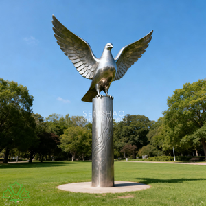 Escultura de Paloma en Acero Inoxidable Pulido Espejo Senzhao, Arte Metálico Contemporáneo para Decoración de Jardín, Parque o Espacio Comercial - Product Image 3