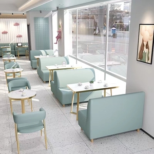 Sofá de asiento de tarjeta de alta calidad barato de lujo ligero personalizado comercial restaurante tienda de té de la leche restaurante muebles sofá - Product Image 5