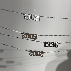 Silver Plated Year Number Necklace Minimalist Women's Collarbone Chain Anniversary Gift Jewelry 2002 2003 1996 2021 - Product Image 1