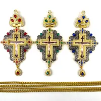 カスタマイズされたクリスタルダイヤモンドを備えたトップグレードのダブルカラーメッキギリシャ正教の主教の胸のクロスペンダント