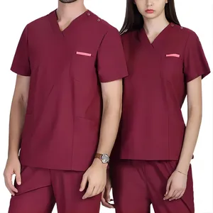 Hot sale V-neck hospital uniform medical care scrub uniform suit nurse short sleeve lady scrub suit