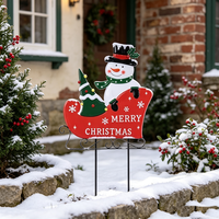 Décorations de Noël : Piquets de jardin en métal Bonhomme de neige et traîneau pour la décoration extérieure de patio et de jardin