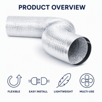 Tuyau flexible en aluminium avec collier en caoutchouc noir, facile à installer, pour sèche-linge, hotte de cuisine, conduit d'évacuation, ventilation CVC, 10m