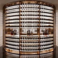 Porte-bouteilles à vin moderne personnalisé en acier inoxydable de haute qualité, à température contrôlée, avec étagère de rangement transparente, grande capacité