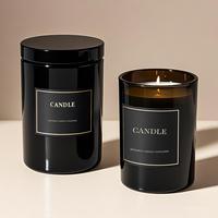 Pot à bougie en verre noir de luxe avec couvercle, faible quantité minimale de commande, 220 ml, pour bougies d'aromathérapie domestiques