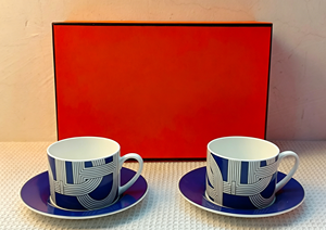 Modern Chain Print Bone China Coffee <b>Cup</b> <b>Set</b> With Saucer 2 Pieces Ceramic <b>Tea</b> <b>Cup</b> For Gift And Daily Use - Product Image 2