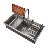 Évier simple en acier inoxydable de haute qualité, couleur gris nano, avec robinet et accessoires multifonctionnels