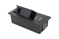 Prise escamotable en alliage d'aluminium, 1 prise EU, 3 USB-A, 3 Type-C, charge sans fil 15W, argent