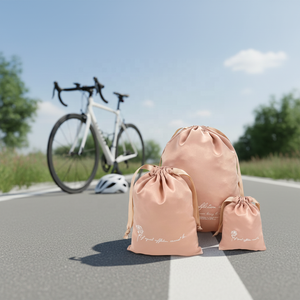 Sac à chaussures de vélo unisexe personnalisé avec logo, toutes saisons, avec cordon de serrage, en satin <span class=keywords><strong>rose</strong></span>, pour chaussures de vélo - Product Image 1