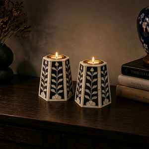 Artisan Eco-Friendly Bone Inlay Candle Holder / Bakhoor Stand Handcrafted Modern Decorative Accent Elegant Gift Set. Natural - Product Image 1