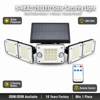 Lampe solaire à détecteur de mouvement 280 LED, projecteur de sécurité à double capteur 5 têtes 180° °   Éclairage grand angle pour cour et garage